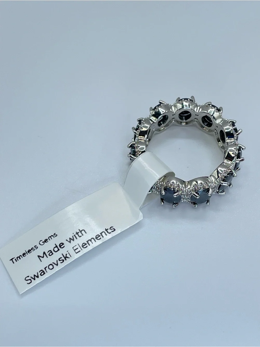 Swarovski Crystal Elements Black White Chunky Bold Eternity Ring Band Size 9